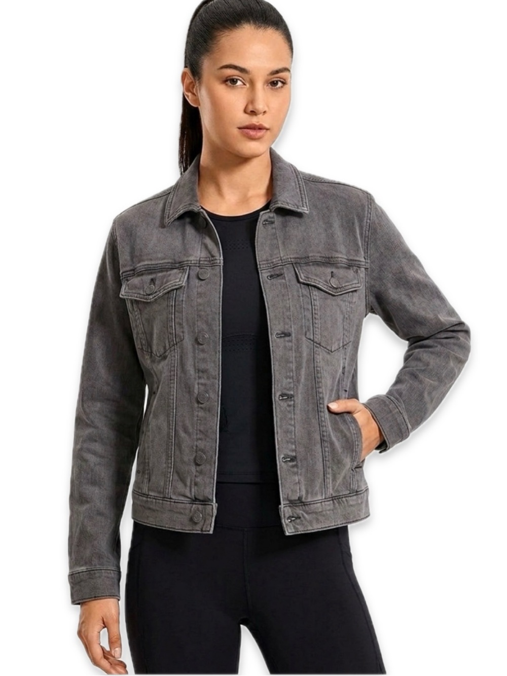 Jason Wu Faded Black Denim Trucker Jacket